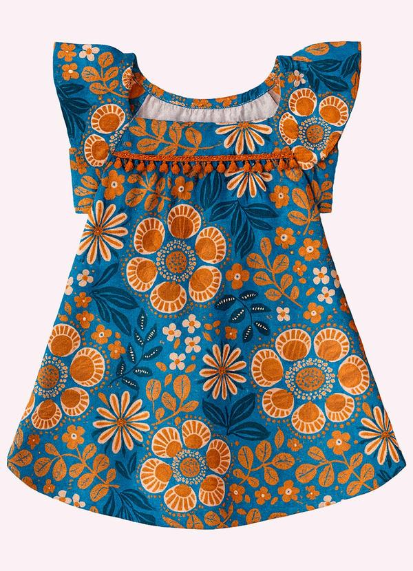 Vestido Infantil Menina Flores Azul