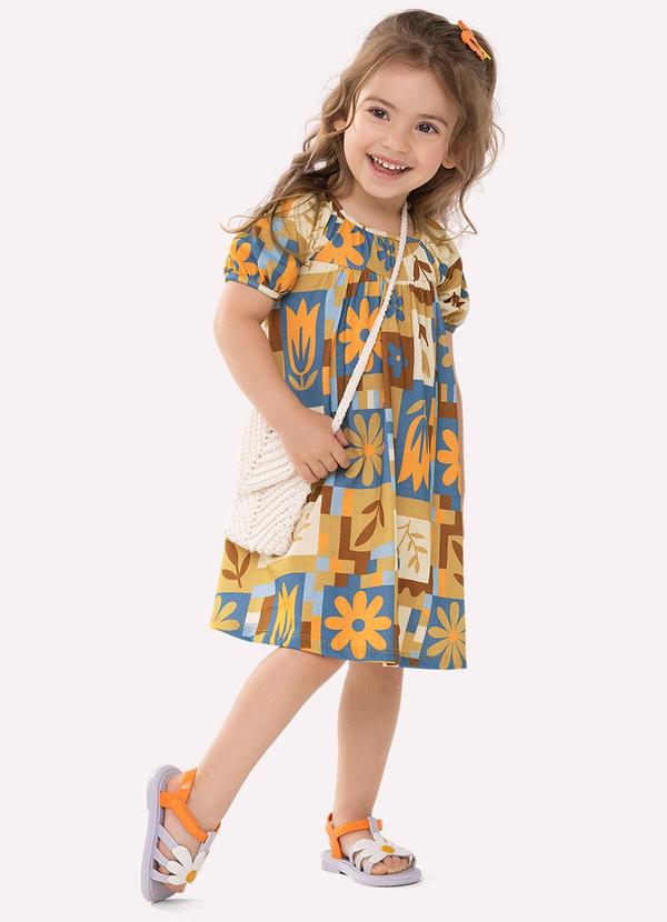 Vestido Infantil Menina Flores Azul