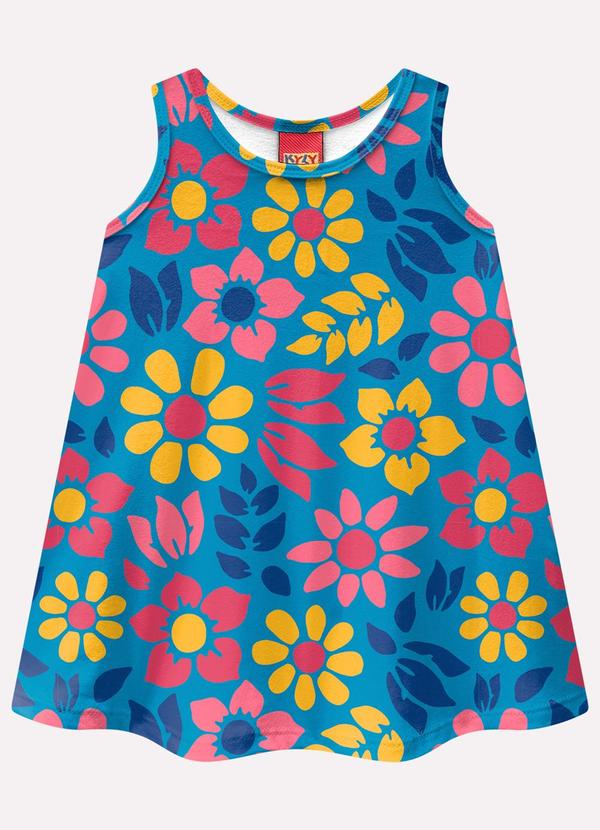 Vestido Infantil Menina Flores Azul