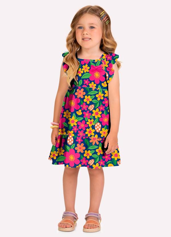 Vestido Infantil Menina Flores Azul