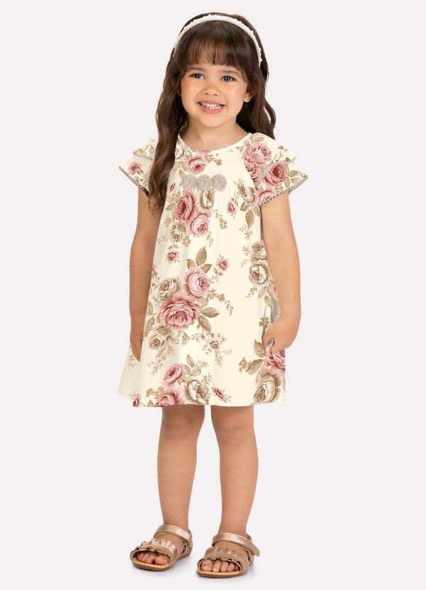 Vestido Infantil Menina Flores Bege