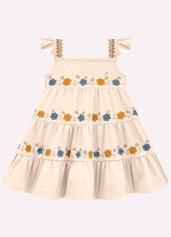 Vestido Infantil Menina Flores Bege