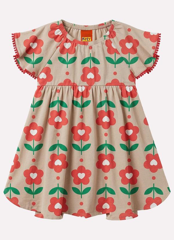 Vestido Infantil Menina Flores Bege