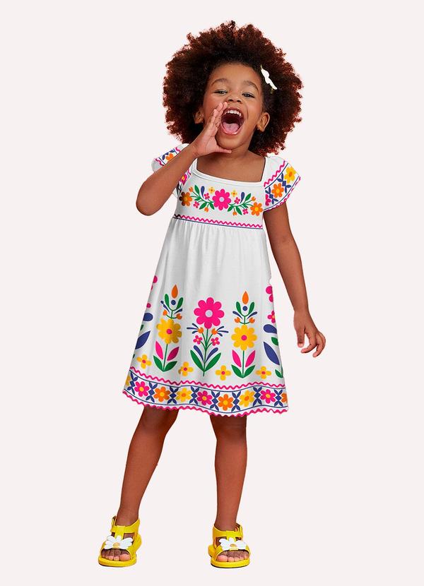 Vestido Infantil Menina Flores Branco