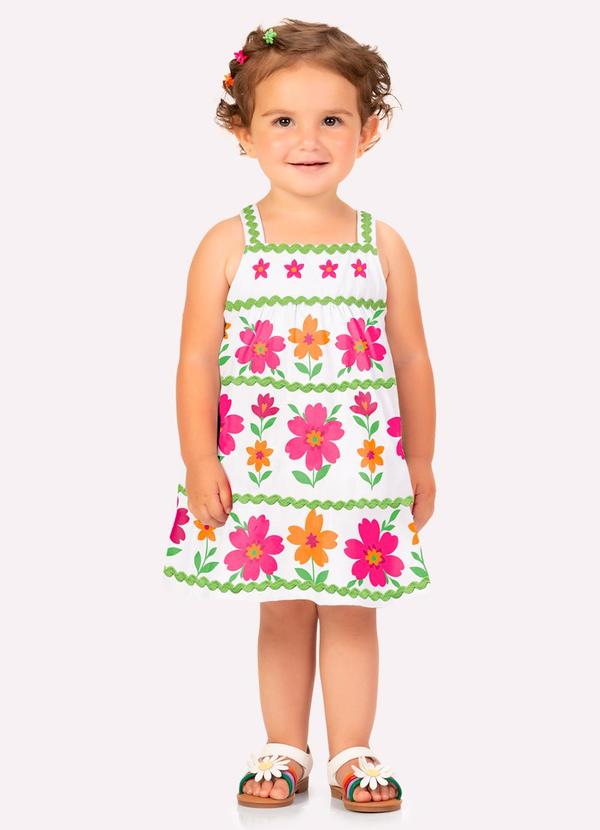 Vestido Infantil Menina Flores Branco