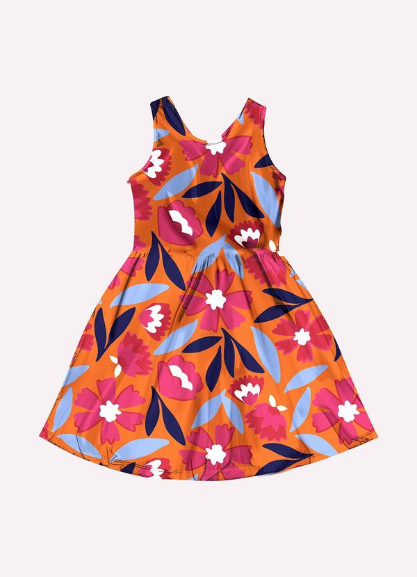 Vista 2 Vestido Infantil Menina Flores Laranja Kyly Kyly