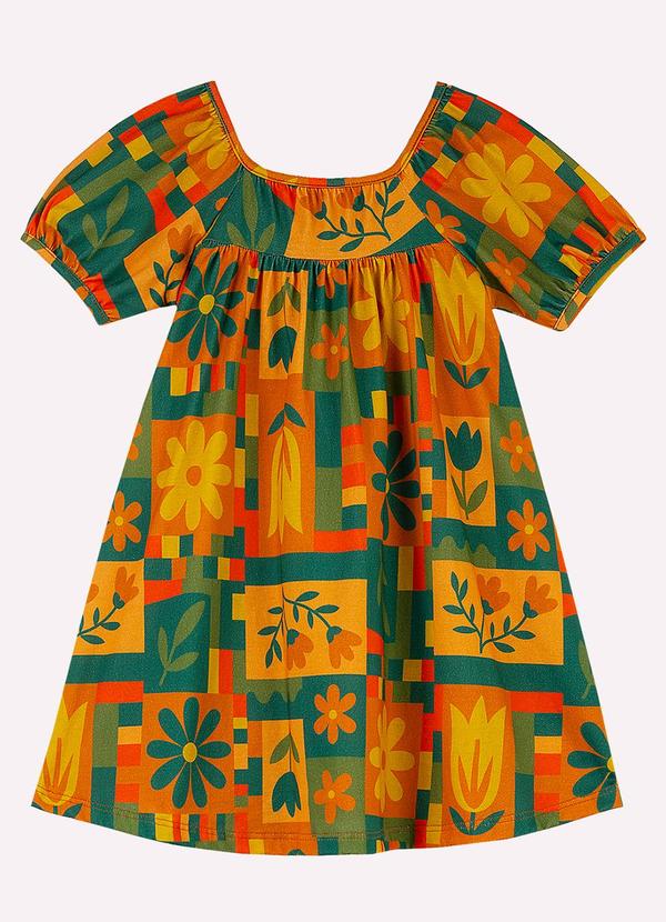 Vestido Infantil Menina Flores Laranja