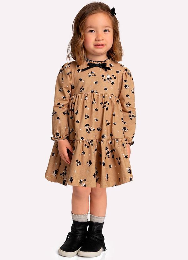 Vestido Infantil Menina Flores Marrom