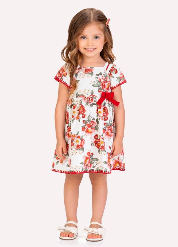 Vestido Infantil Menina Flores Bege