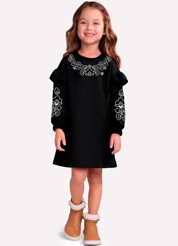 Vestido Infantil Menina Flores Preto