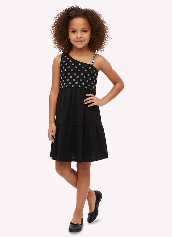 Vestido Infantil Menina Flores Preto