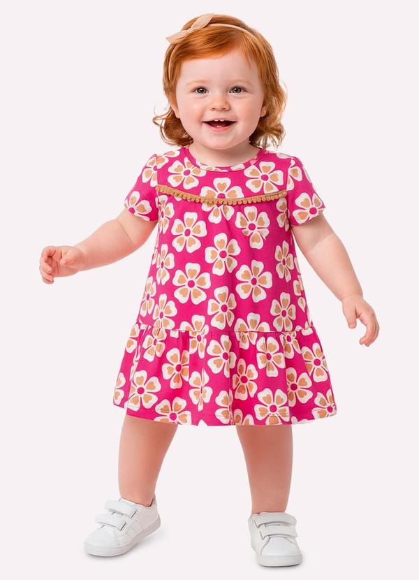 Vestido Infantil Menina Flores Rosa
