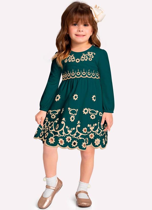Vestido Infantil Menina Flores Verde