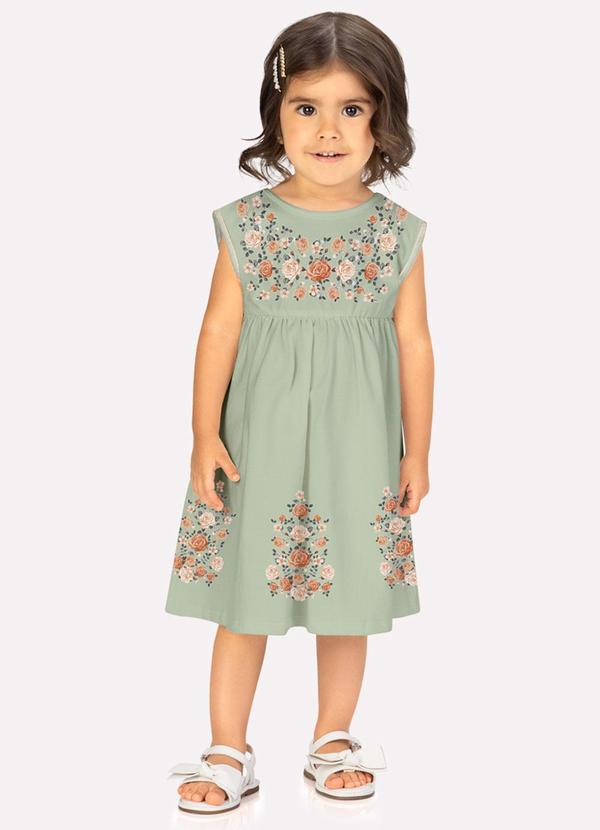 Vestido Infantil Menina Flores Verde