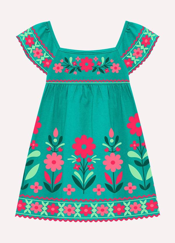 Vista 2 Vestido Infantil Menina Flores Verde Milon Milon