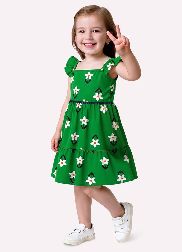 Vestido Infantil Menina Flores Verde