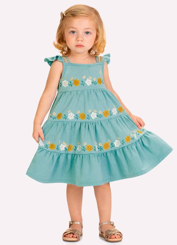 Vestido Infantil Menina Flores Verde