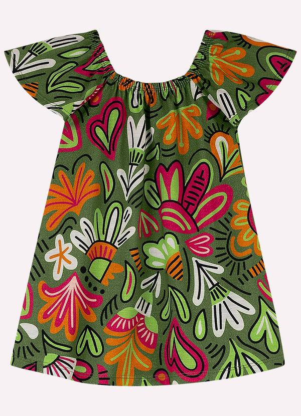 Vestido Infantil Menina Flores Verde