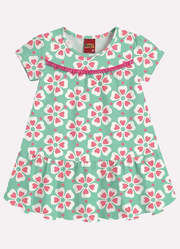 Vestido Infantil Menina Flores Verde