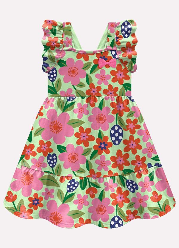 Vestido Infantil Menina Flores Verde