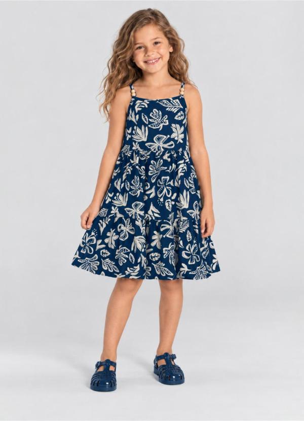 Vestido Infantil Menina Florido Azul