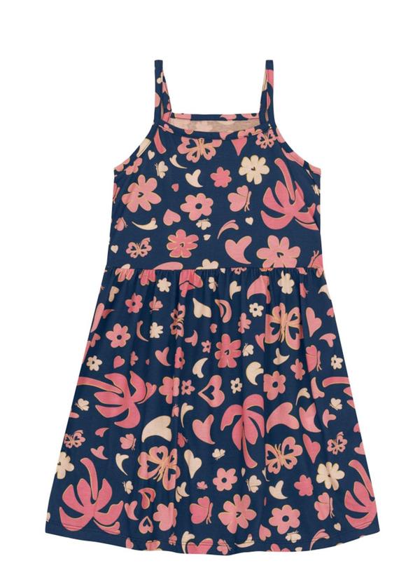 Vestido Infantil Menina Florido Azul