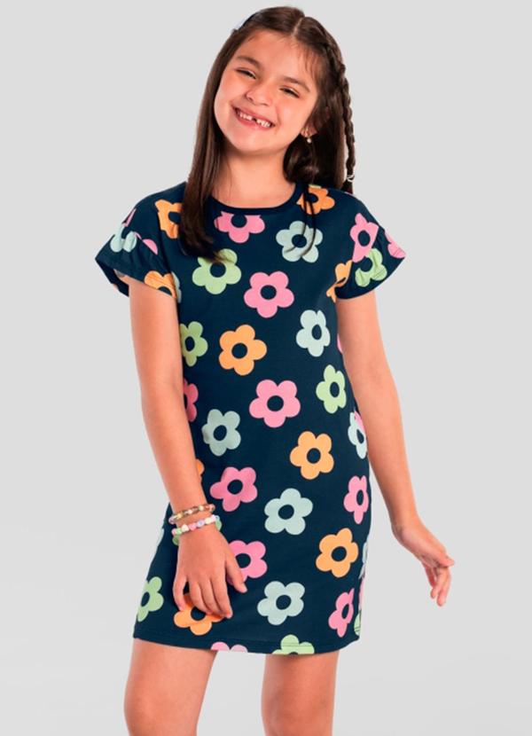 Vestido Infantil Menina Florido Colorido Azul