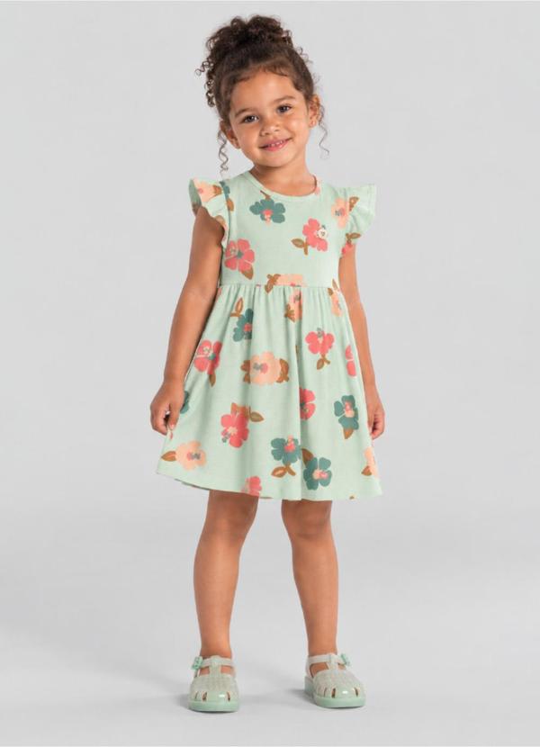 Vestido Infantil Menina Florido Verde