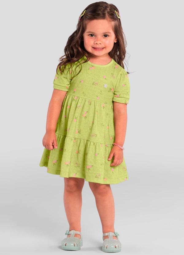 Vestido Infantil Menina Florido Verde