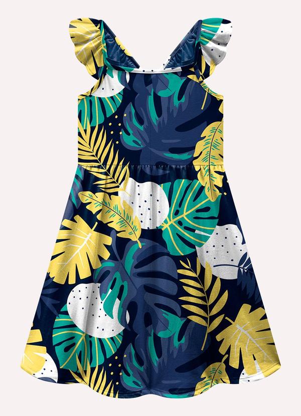 Vestido Infantil Menina Folhagem Azul Marinho
