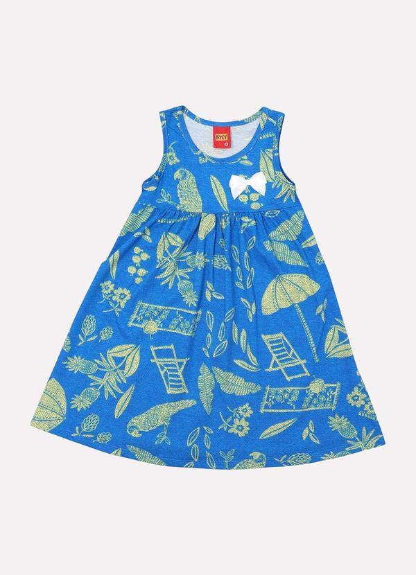 Vestido Infantil Menina Folhagem Azul