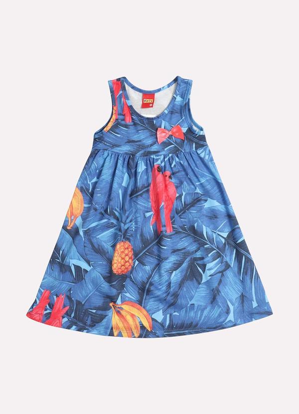Vista 2 Vestido Infantil Menina Folhagem Azul Kyly Kyly