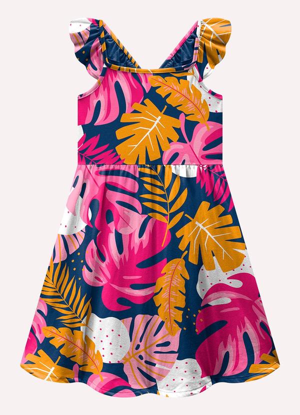 Vestido Infantil Menina Folhagem Azul