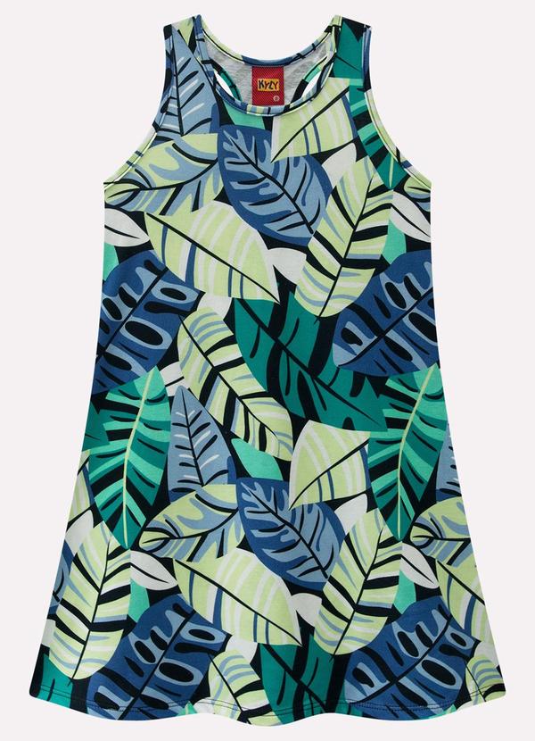 Vestido Infantil Menina Folhagem Azul