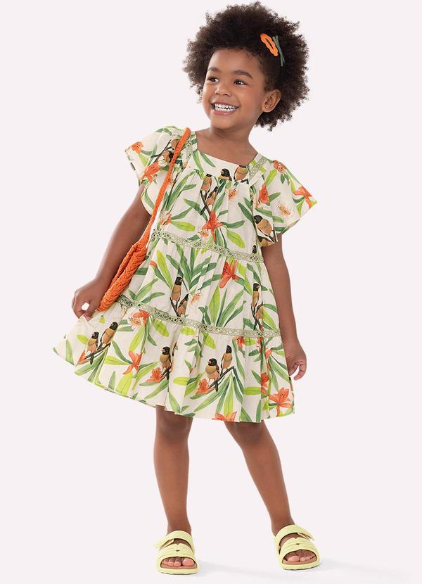 Vestido Infantil Menina Folhagem Bege