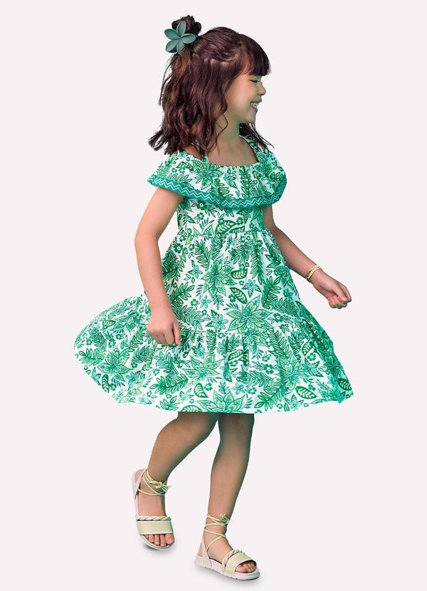 Vestido Infantil Menina Folhagem Branco