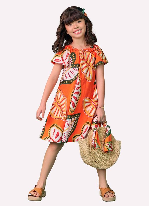 Vestido Infantil Menina Folhagem Laranja