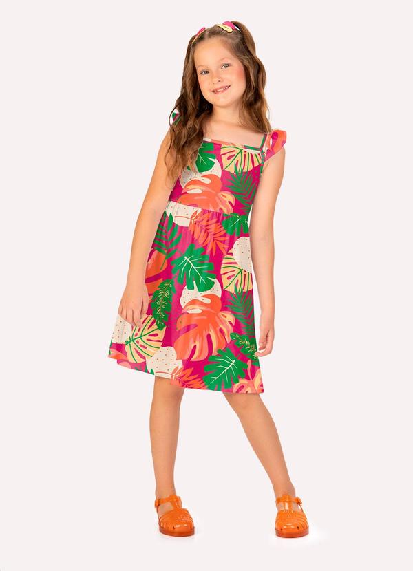 Vestido Infantil Menina Folhagem Rosa
