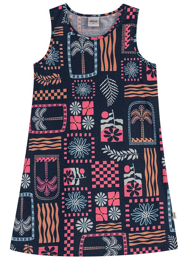 Vestido Infantil Menina Folhagem Tropical Azul