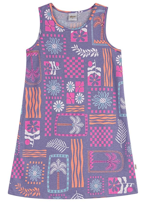 Vestido Infantil Menina Folhagem Tropical Roxo