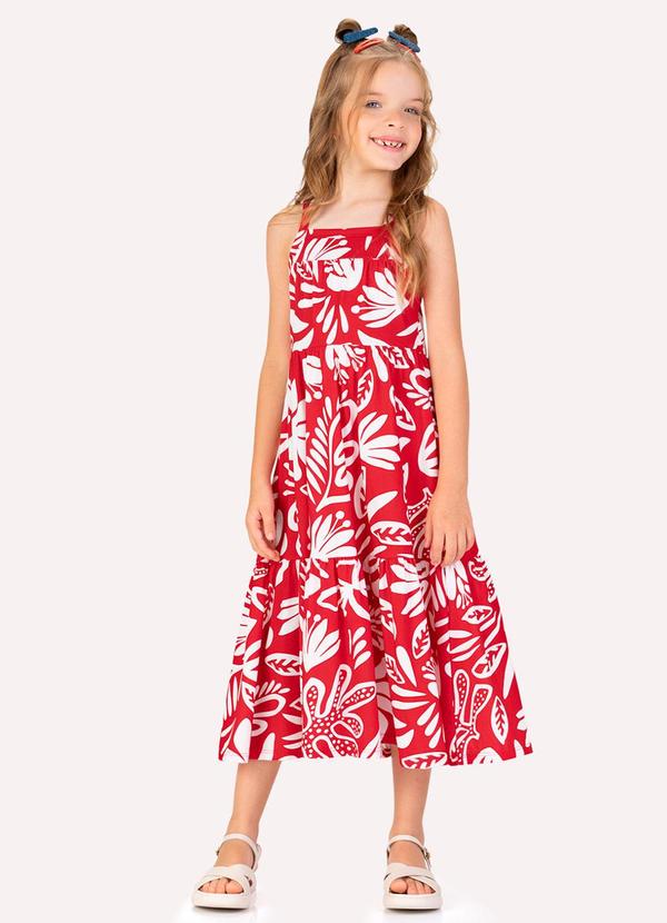 Vestido Infantil Menina Folhagem Vermelho