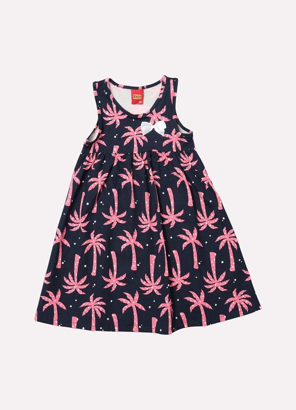 Vista 2 Vestido Infantil Menina Folhagens Azul Marinho Kyly Kyly