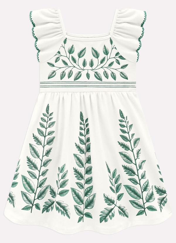 Vestido Infantil Menina Folhagens Branco