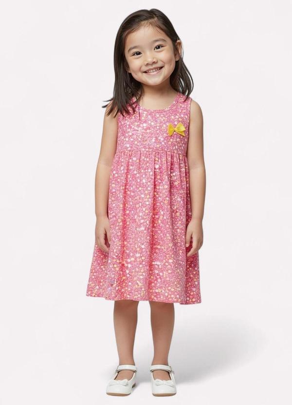 Vista 2 Vestido Infantil Menina Folhagens Rosa Kyly Kyly