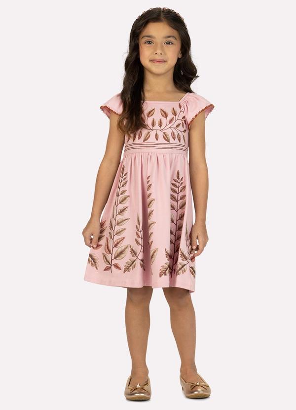 Vestido Infantil Menina Folhagens Rosa