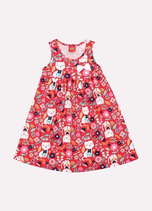 Vista 2 Vestido Infantil Menina Folhagens Vermelho Kyly Kyly