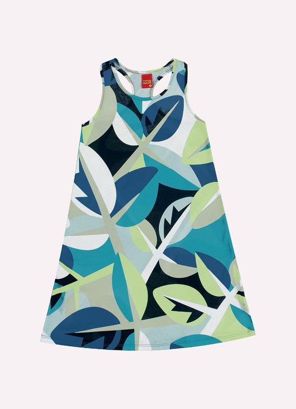 Vista 2 Vestido Infantil Menina Folhas Azul Kyly Kyly