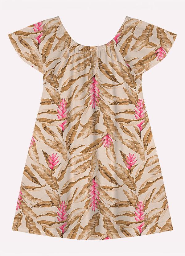 Vestido Infantil Menina Folhas Bege