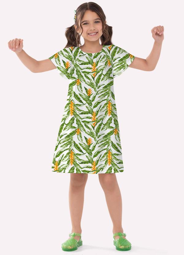 Vestido Infantil Menina Folhas Branco