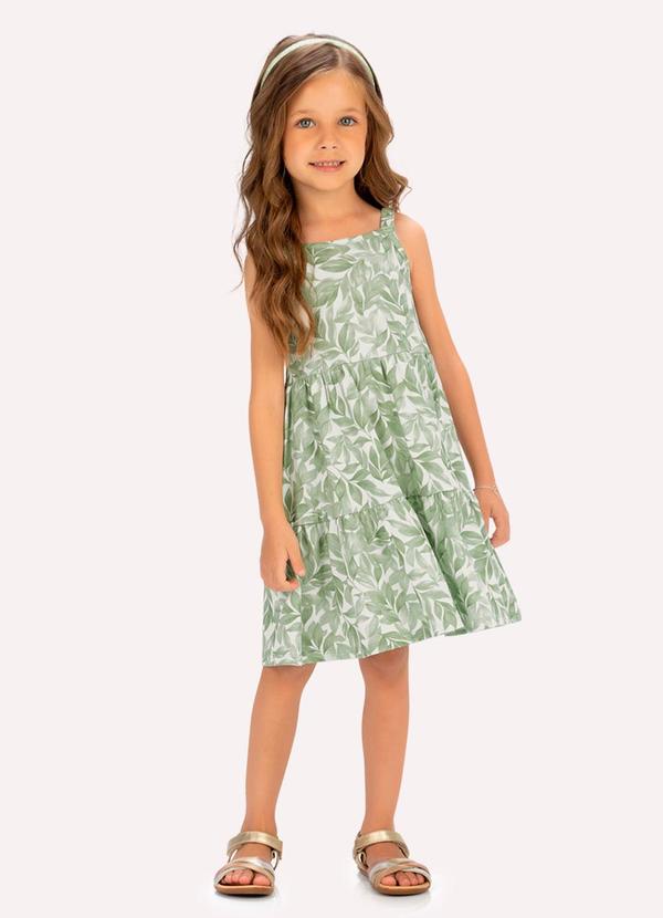 Vestido Infantil Menina Folhas Verde